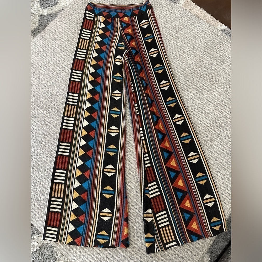 YAHADA Colorful Aztec Print Wide Leg Pants, size L!